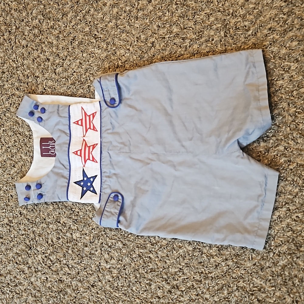 Lil Cactus 18-24 month 4th of July Jon Jon Romper Smocked Shortalls